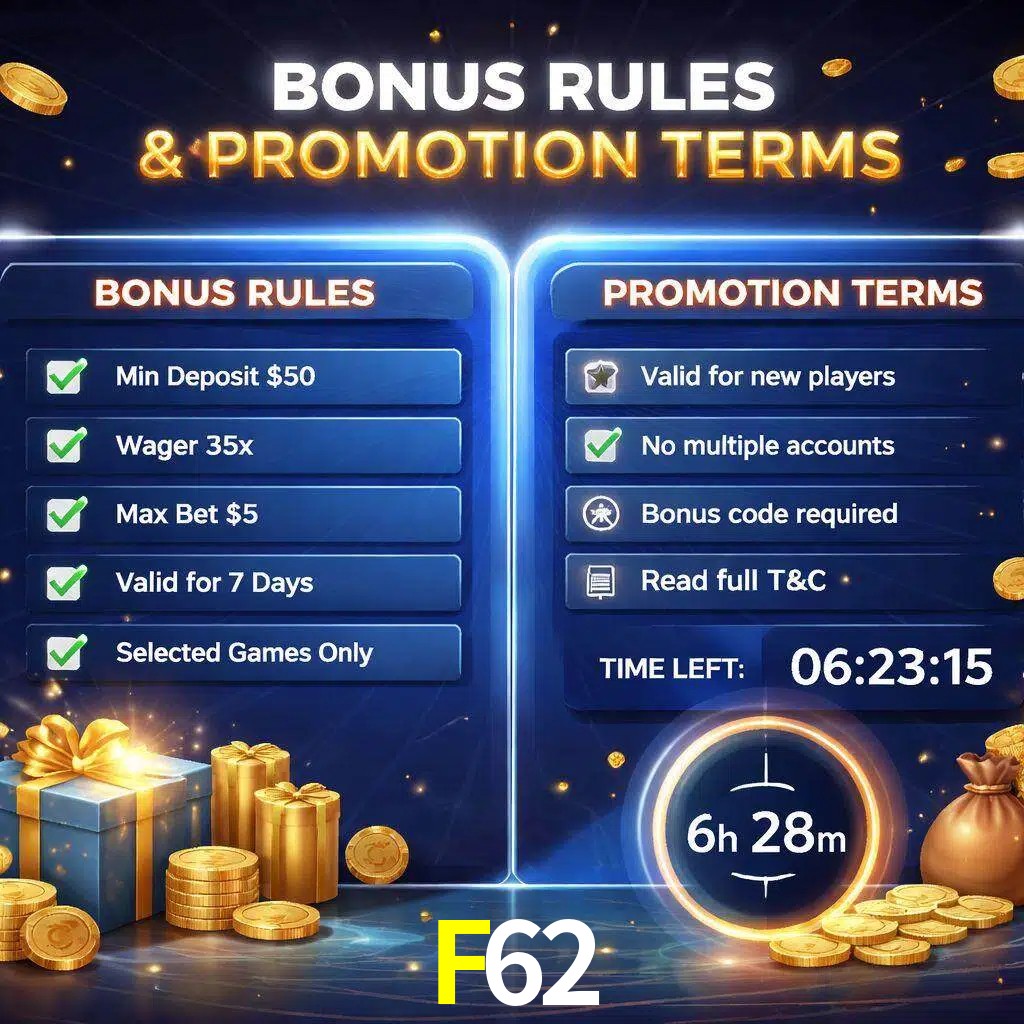 Reglas de promoción F62 y condiciones de bonos explicadas visualmente